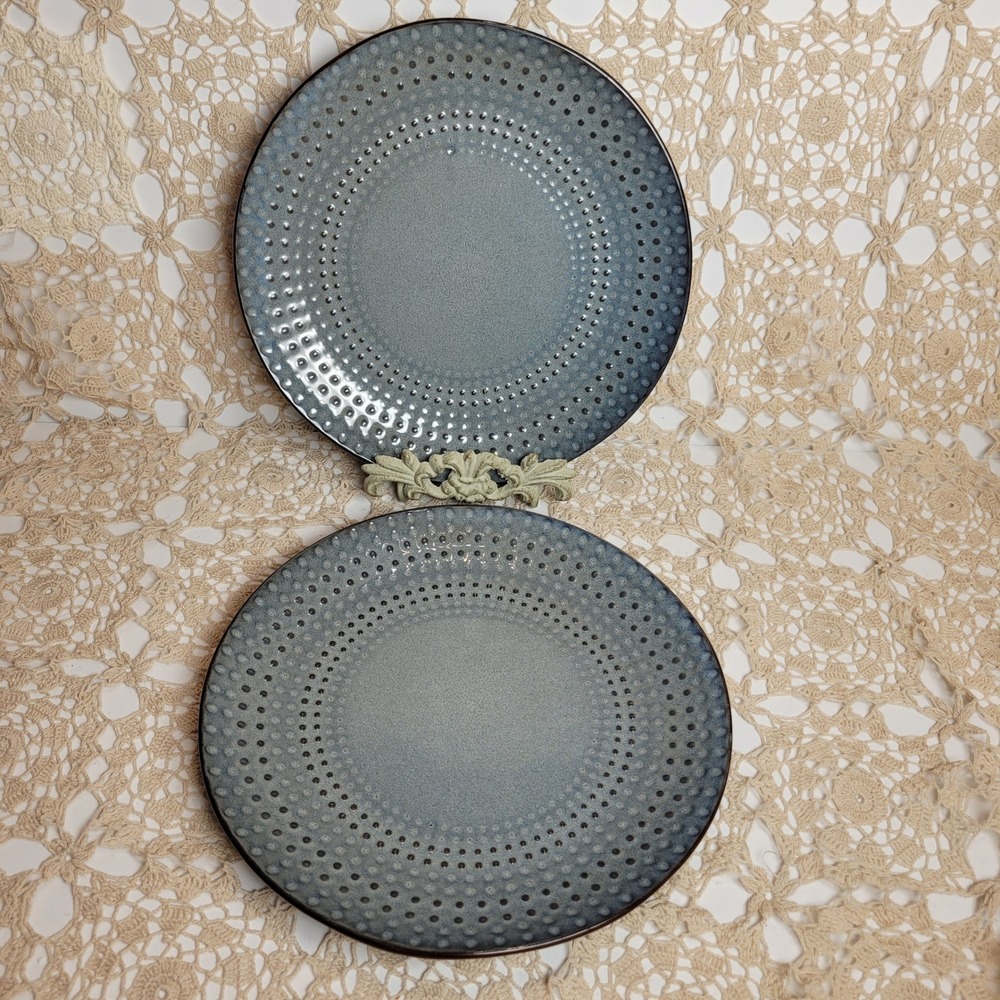 Mikasa Gourmet Basics‎ Riley Dinner Plates 10.5 Blue Grey Brown Set of 2